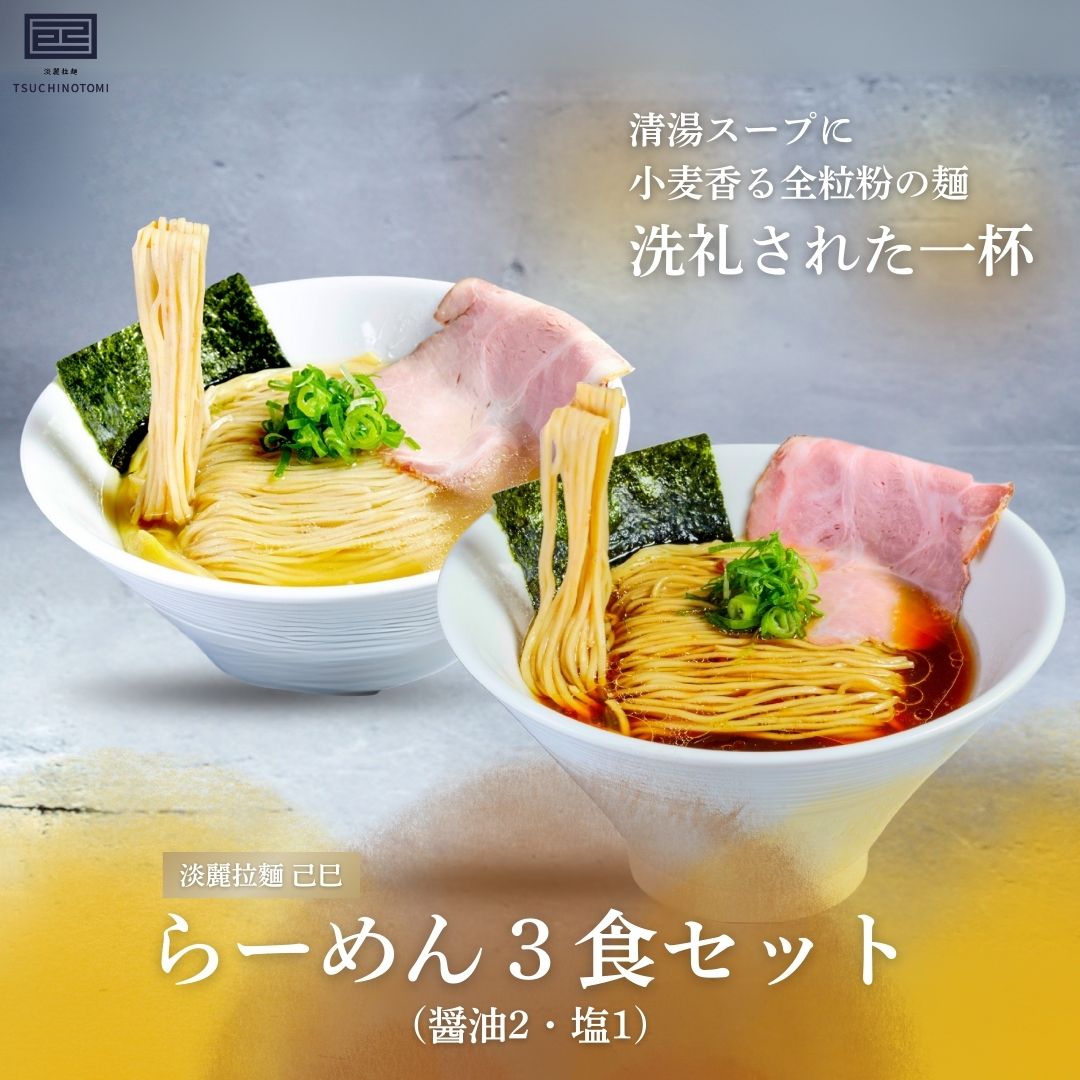 【淡麗拉麵 己巳】【3食セット】淡麗醤油らーめん２・淡麗塩らーめん１
